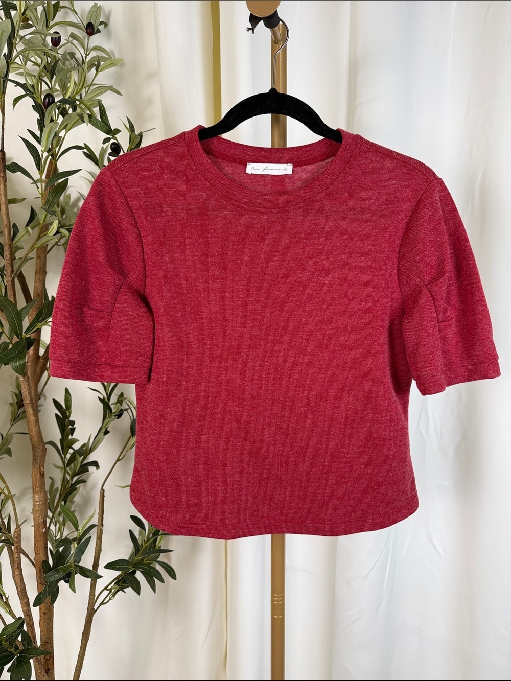 Ces Femme Heathered Red Short Sleeve Knit Top Sz S (T4)